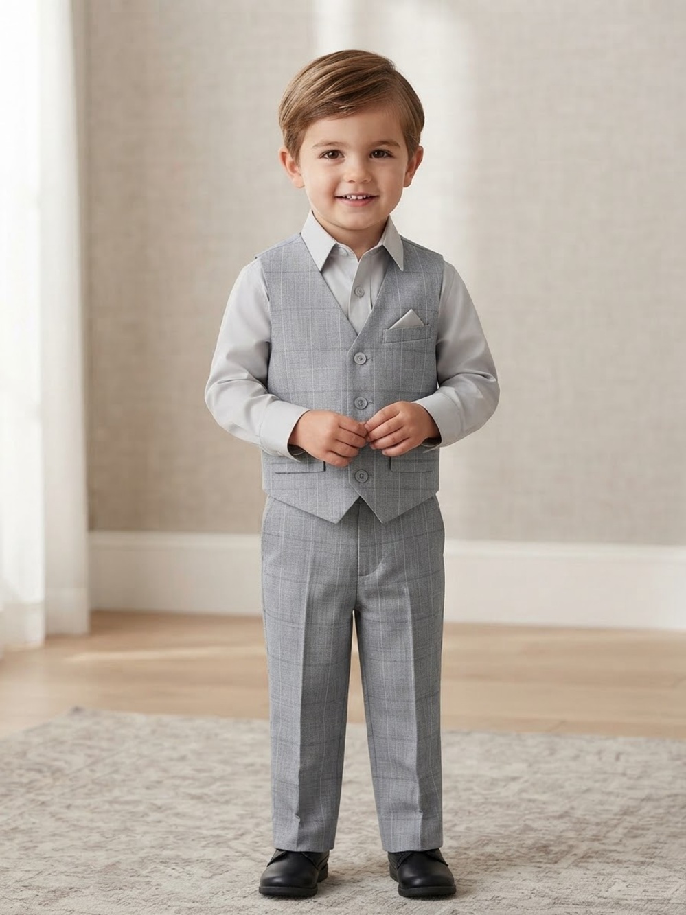 Take 50% OFF-Van Heusen Boys Light Gray Plaid Dress Vest & Pants Set,Size-5T